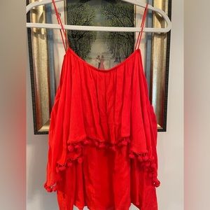 Red pom detail tank top